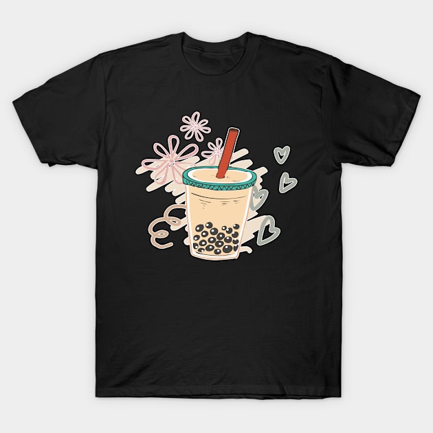 Flower Bubble Tea Love - Anime Kawaii Bubble Tea T-Shirt by Huschild